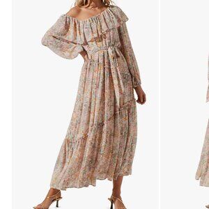 ASTR the Label Kaylani Ruffle Tie Waist Long Sleeve Maxi Dress Size M